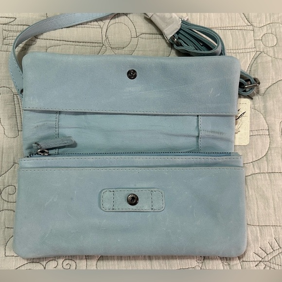 NEW Free People Traveler Wallet Leather Shoulder Crossbody Clutch Swan Lake Blue - Picture 7 of 15